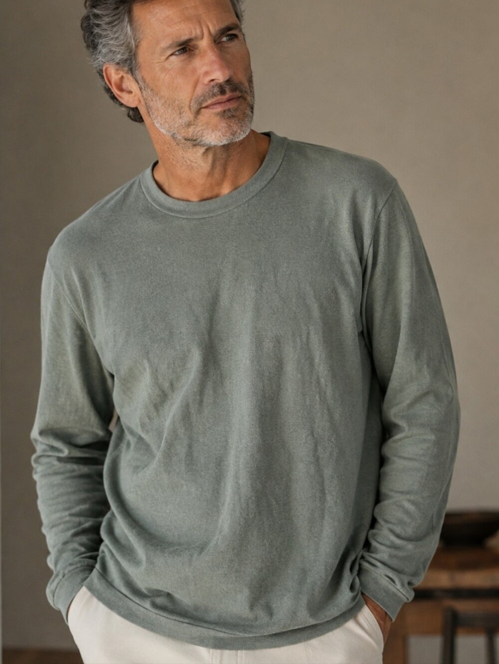 Marc O’Polo Men's Sage Crewneck Long Sleeve 100% Organic Cotton Sweater